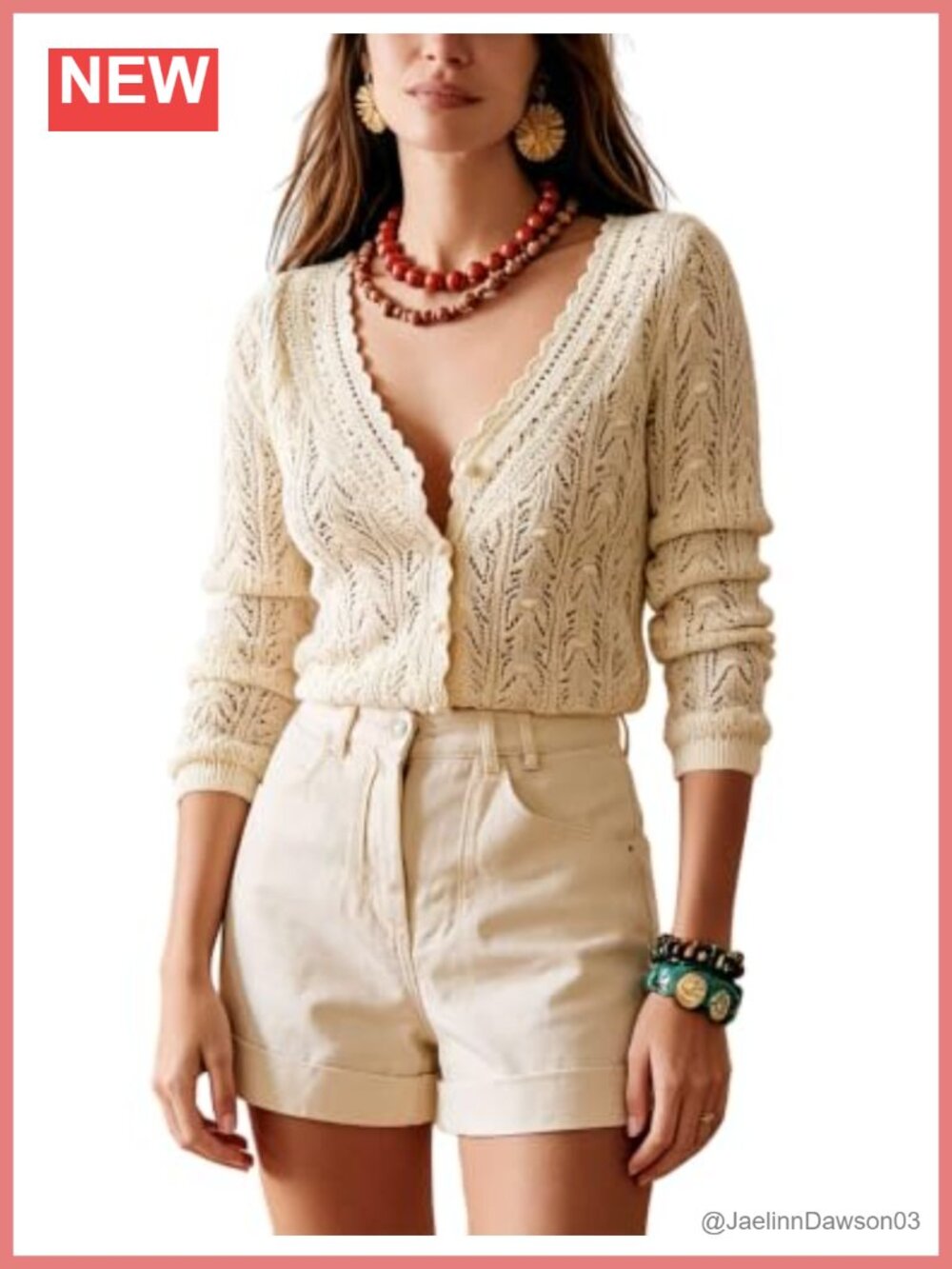 Womens 100% Cotton Crochet Knit Button Front Cardigan Sweater